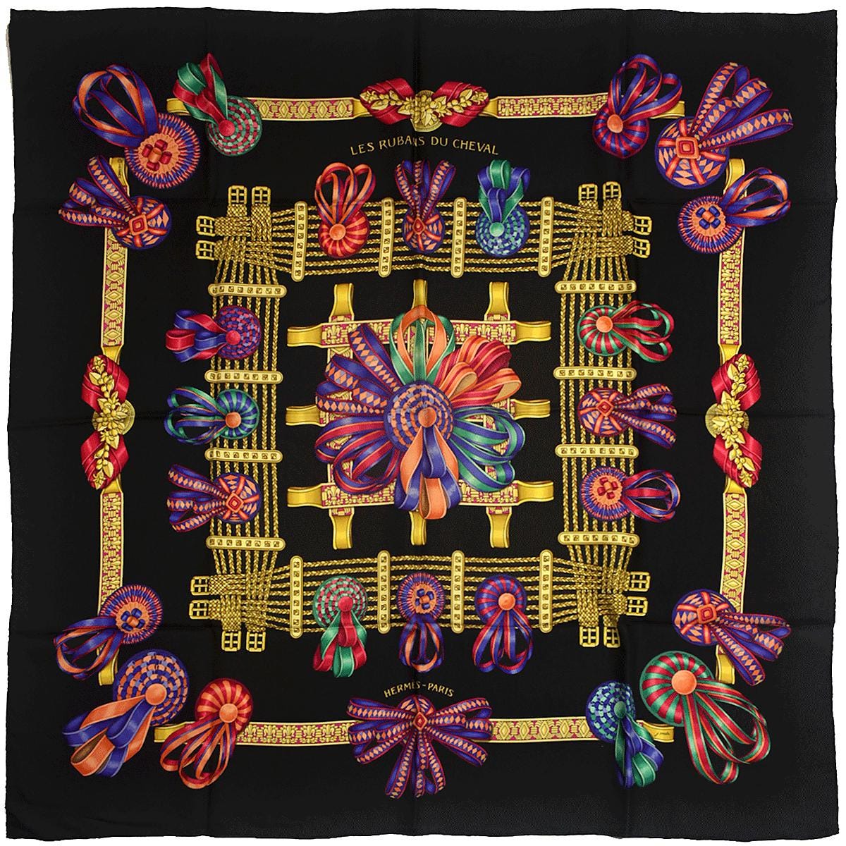 Hermes Scarf "Les Rubans du Cheval" by Joachim Metz 90cm Silk