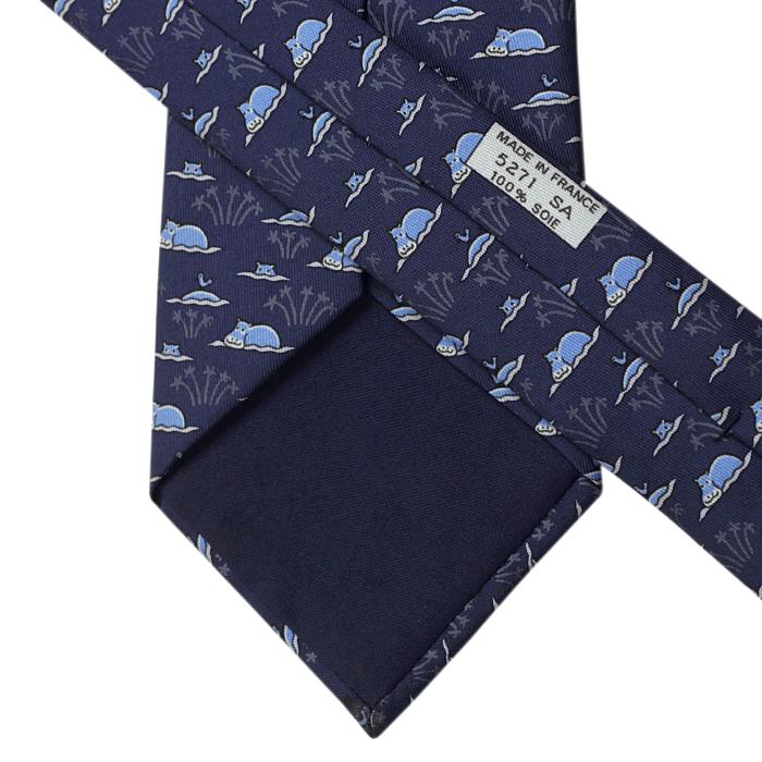 Hermes Men's Silk Tie Whimsical Hippos Pattern 5271 | Necktie Cravate