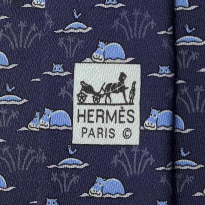 Hermes Men's Silk Tie Whimsical Hippos Pattern 5271 | Necktie Cravate