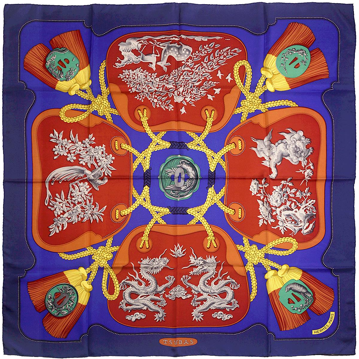 Hermes Scarf "Tsubas" by Christiane Vauzelles Vintage 90cm Silk