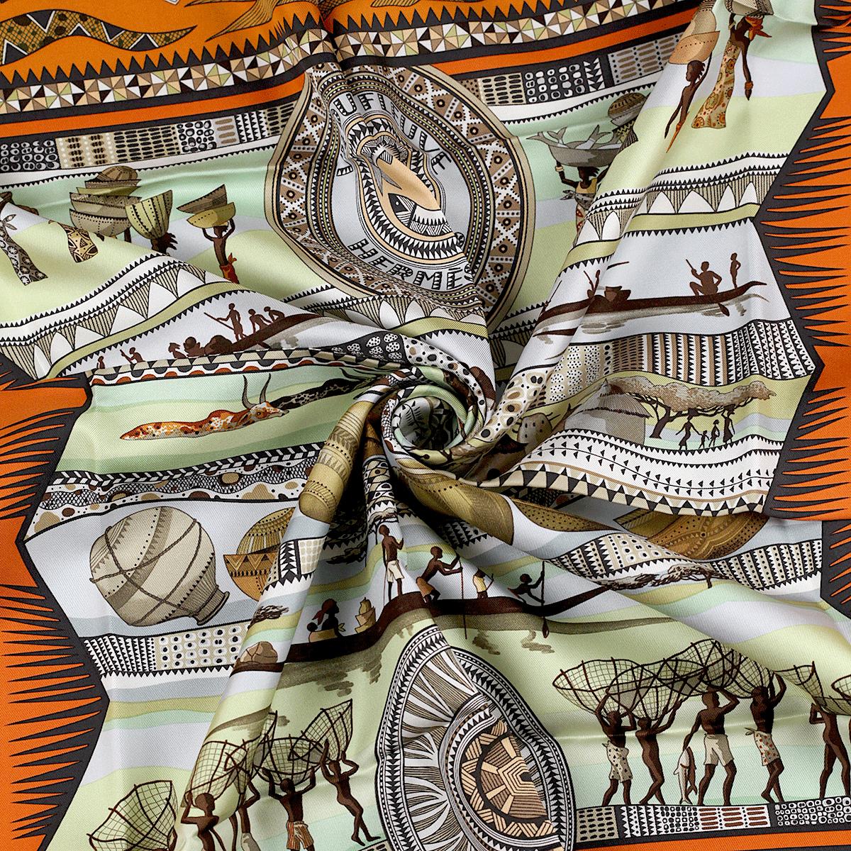 Hermes Scarf "Vie du Fleuve" by Aline Honore 90cm Silk