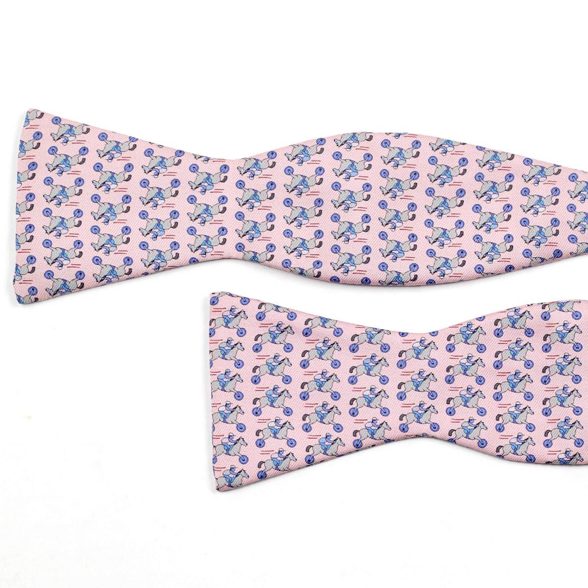 Hermes Men's Silk Bowtie Whimsical Rocking Horse Jockeys Pattern | Necktie Cravate Bow Tie