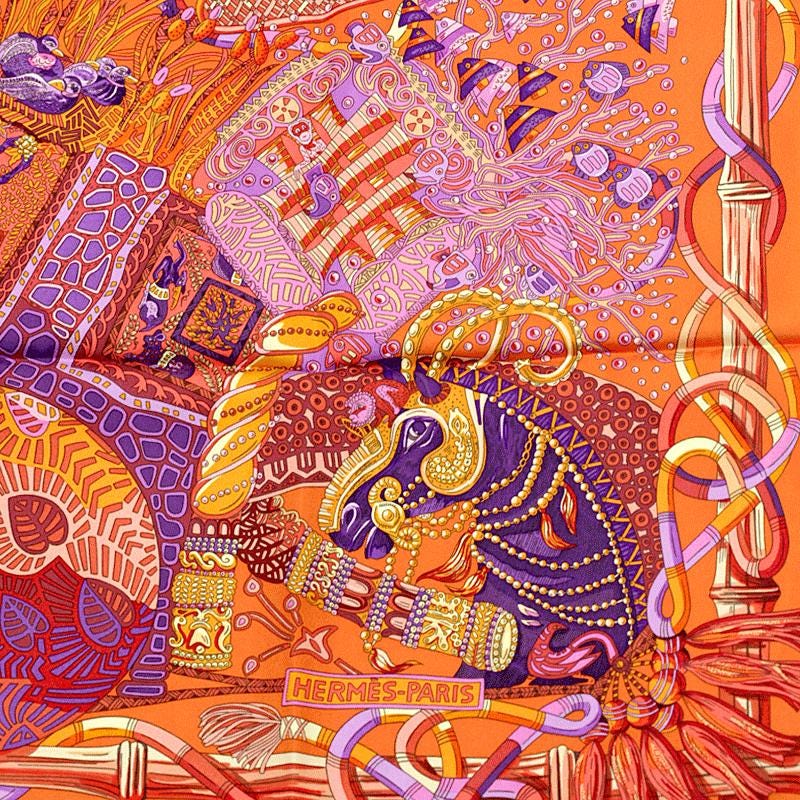 Hermes Scarf "Au Fil du Carre" by Annie Faivre 90cm Silk | Carre Foulard