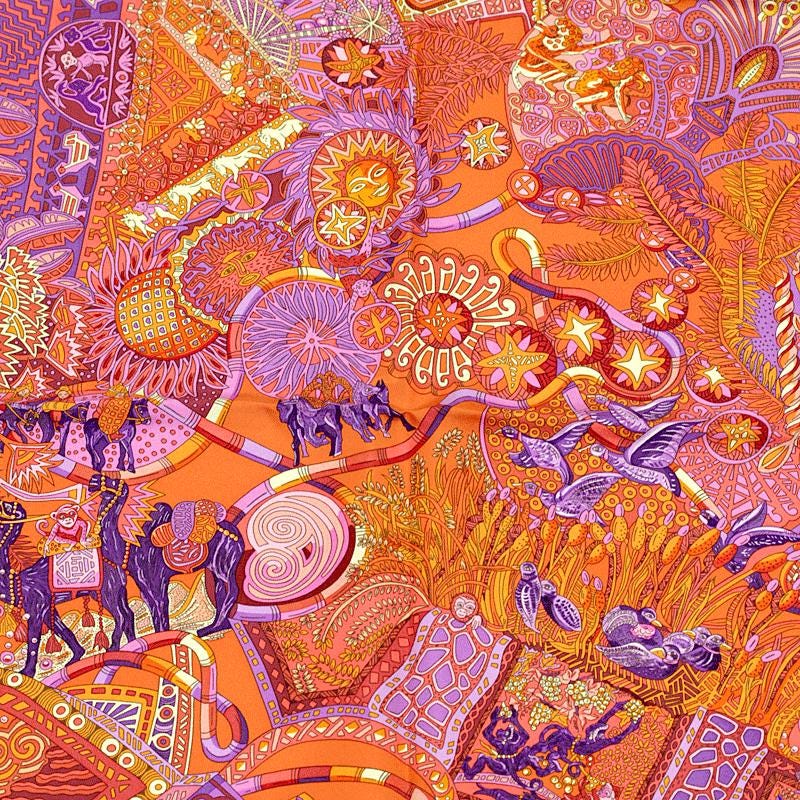 Hermes Scarf "Au Fil du Carre" by Annie Faivre 90cm Silk | Carre Foulard