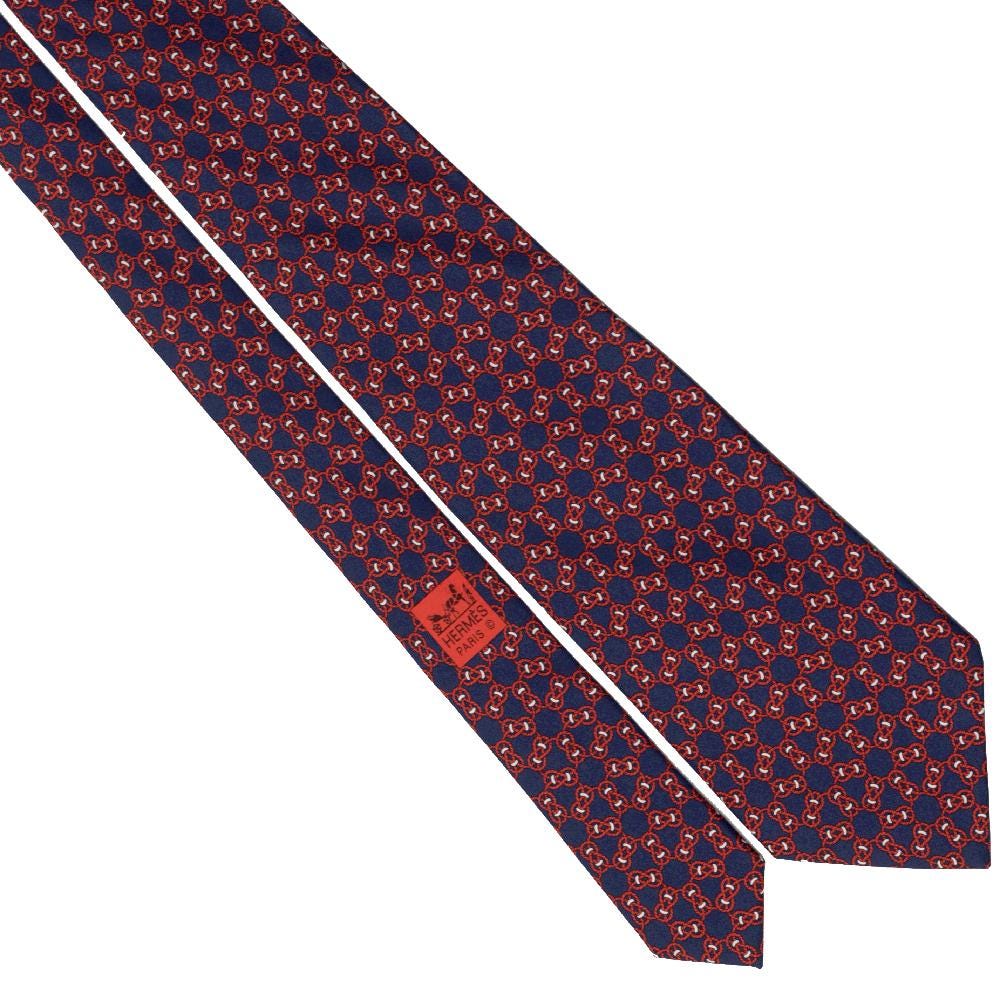 Hermes Men's Silk Tie Geometric Pattern 5435