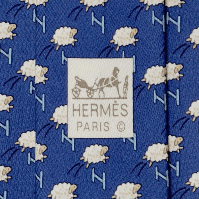 Hermes Men's Silk Tie Whimsical Sheep Jumping H Pattern 5273 | Necktie Cravate