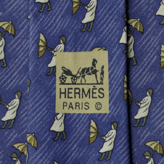 Hermes Men's Silk Tie Equestrian Whimsical Rain Storm Pattern 7808 | Necktie Cravate