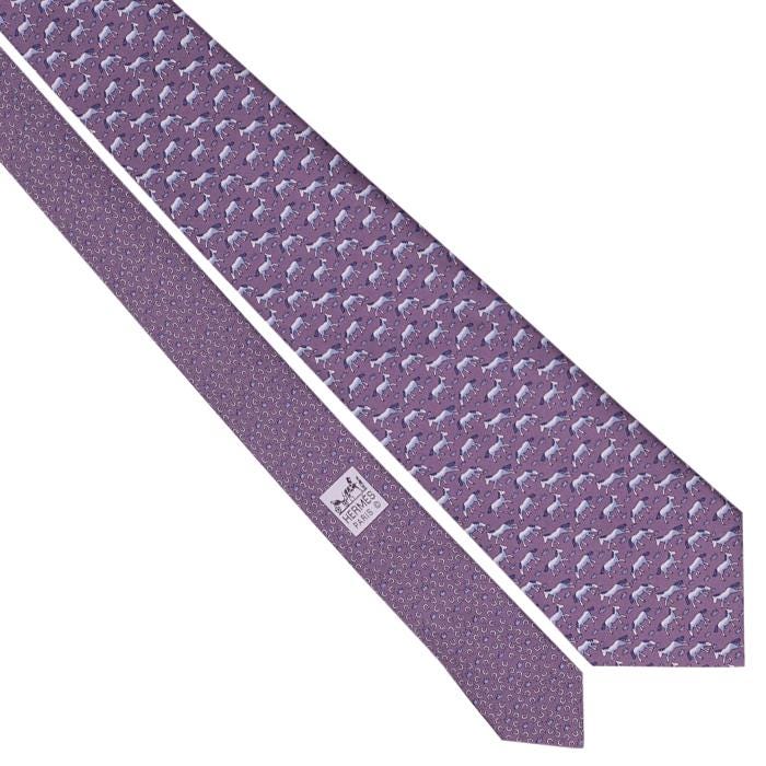 Hermes Men's Silk Tie Whimsical Horses and Horseshoes Twillby Pattern 5477 | Necktie Cravate