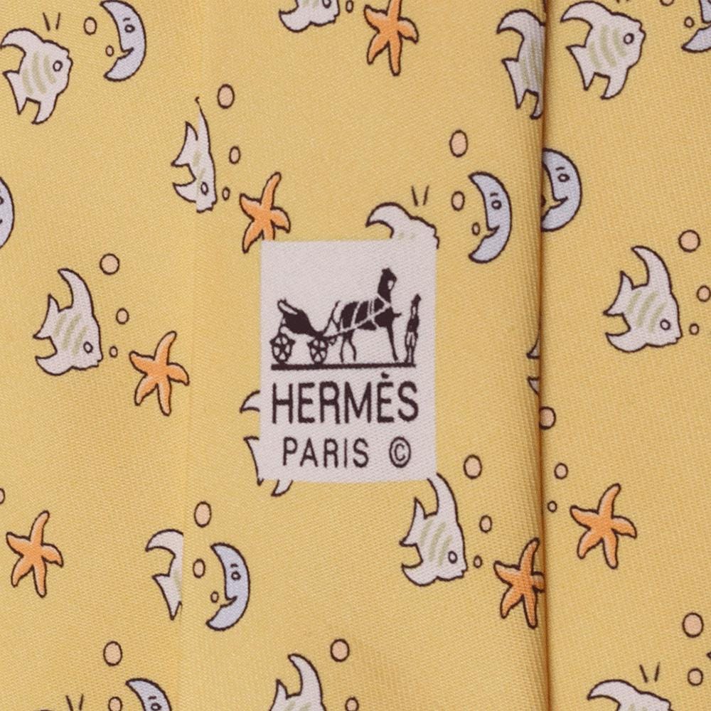 Hermes Men's Silk Tie Fish and Moon Pattern 7785 | Necktie Cravate