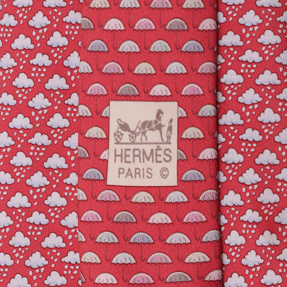 Hermes Men's Silk Tie Twillby Umbrellas Clouds Pattern 5616 | Necktie Cravate