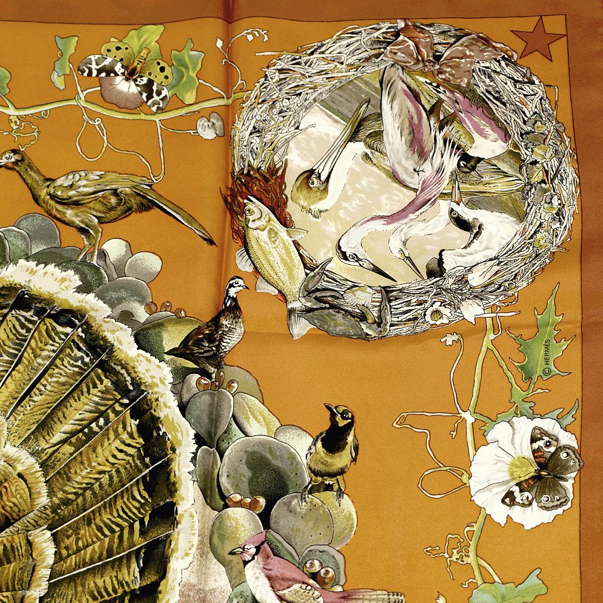 Hermes Scarf "Faune et Flora du Texas" by Kermit Oliver 90cm Silk