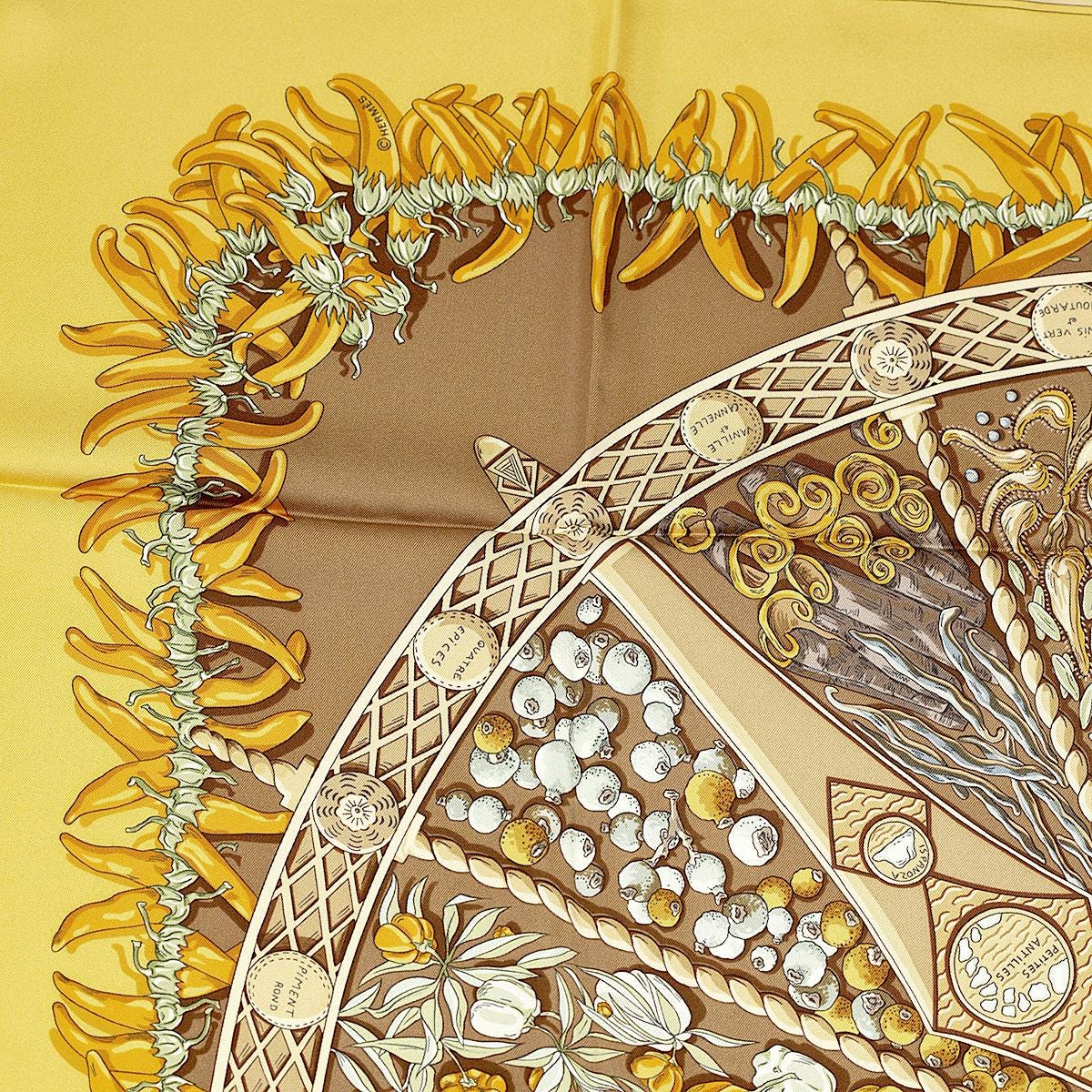 Hermes Scarf "Aux Pays de Epices" by Annie Faivre 90cm Silk