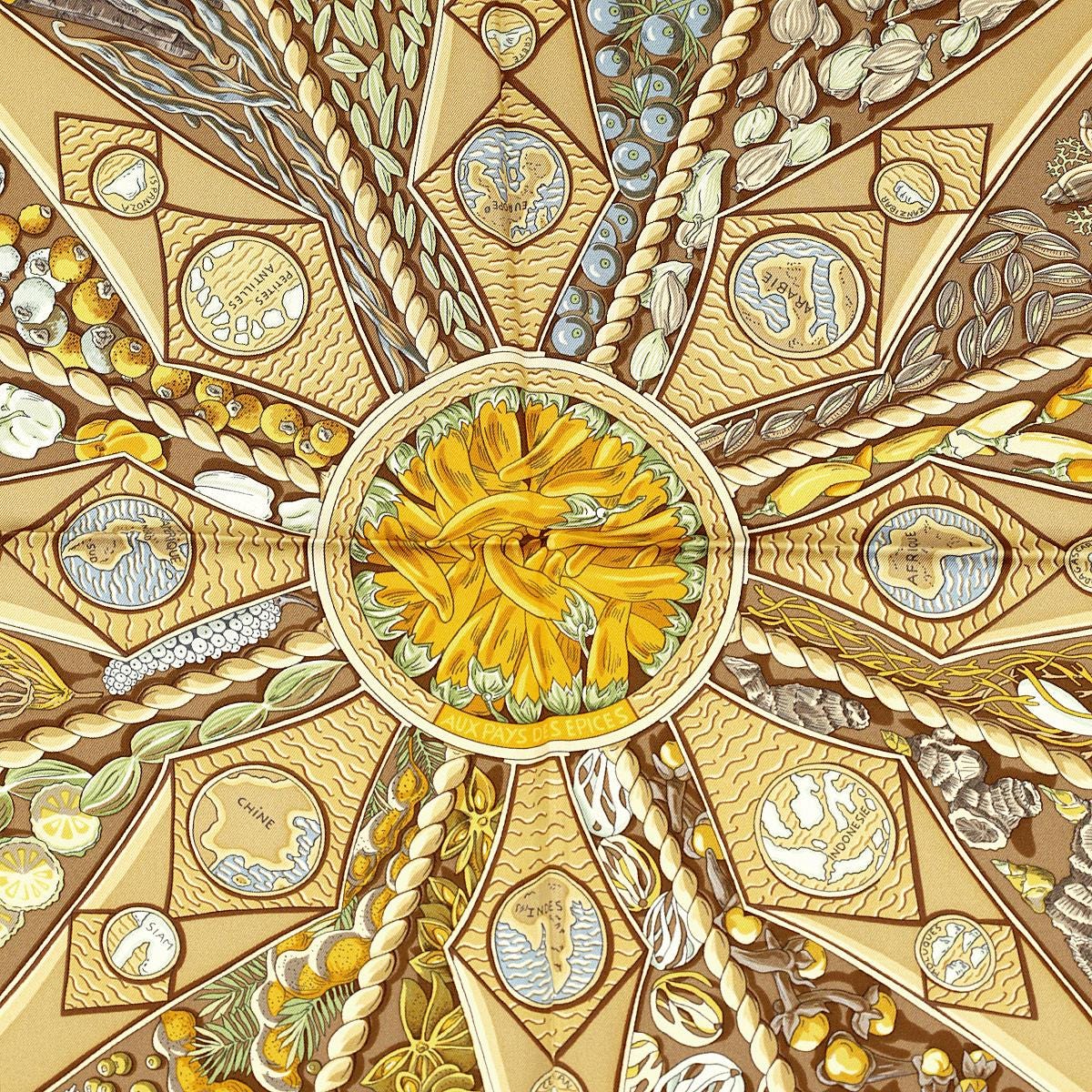 Hermes Scarf "Aux Pays de Epices" by Annie Faivre 90cm Silk