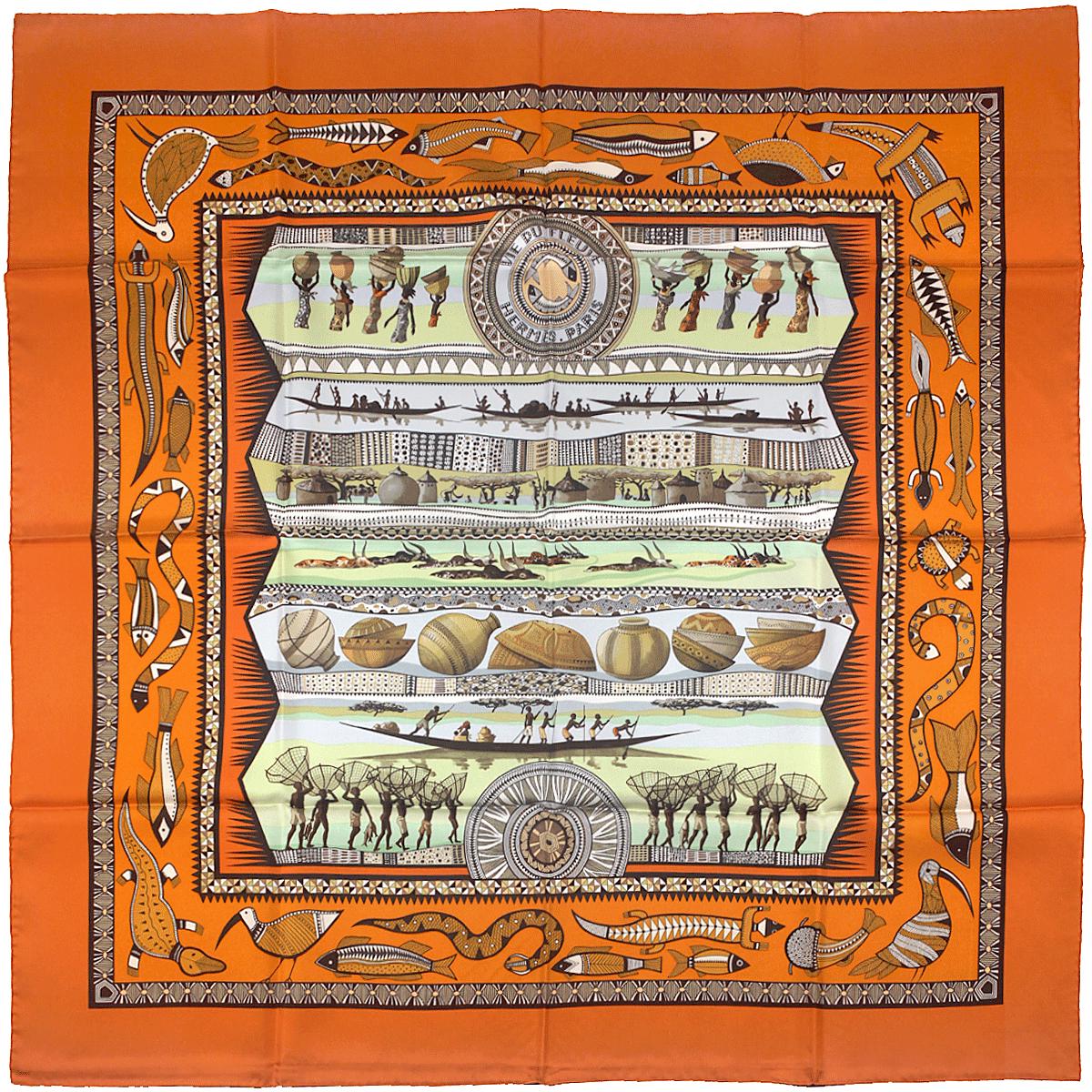 Hermes Scarf "Vie du Fleuve" by Aline Honore 90cm Silk