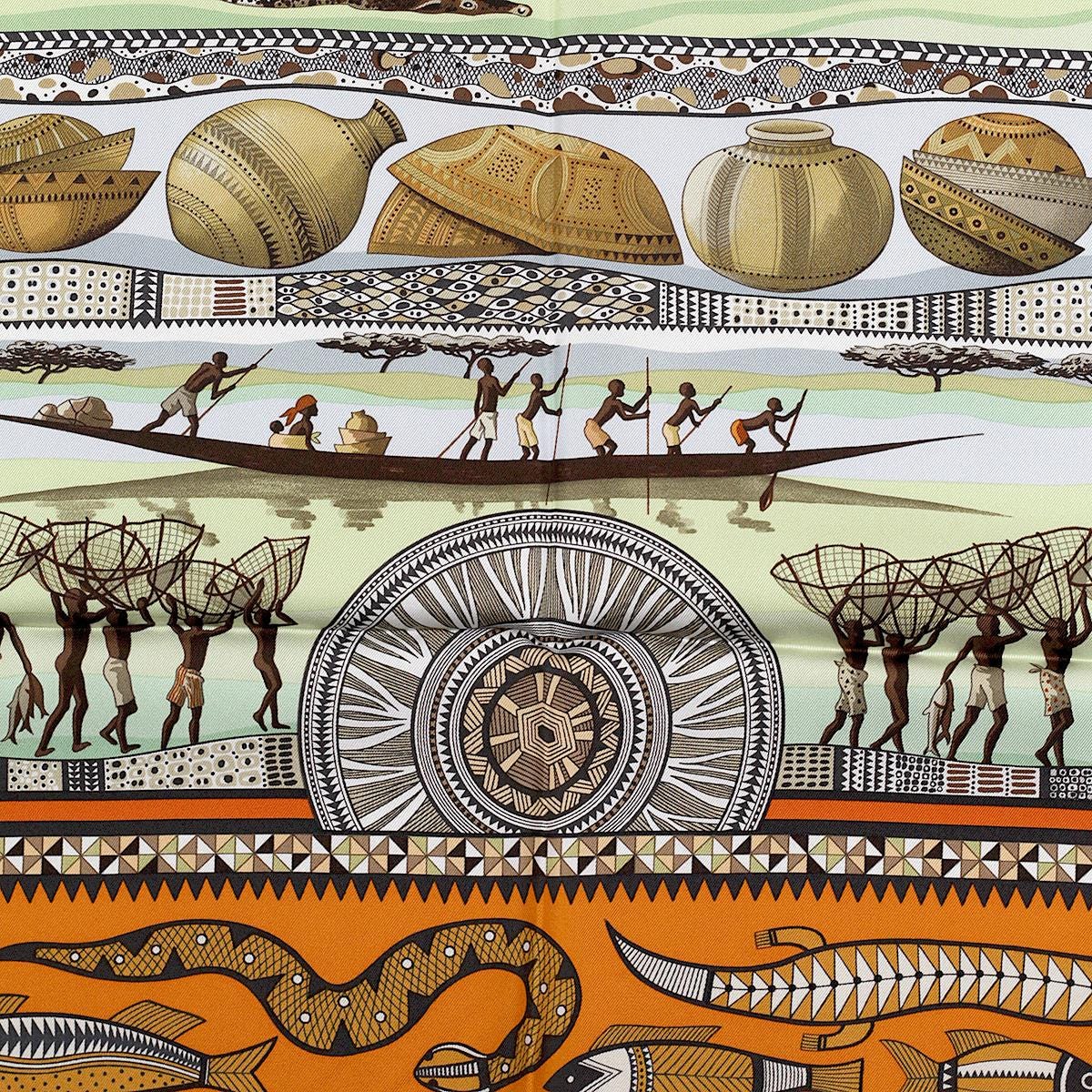 Hermes Scarf "Vie du Fleuve" by Aline Honore 90cm Silk