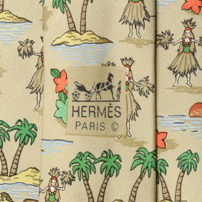 Hermes Men's Silk Tie Whimsical Hula Girls Pattern 7554 | Necktie Cravate