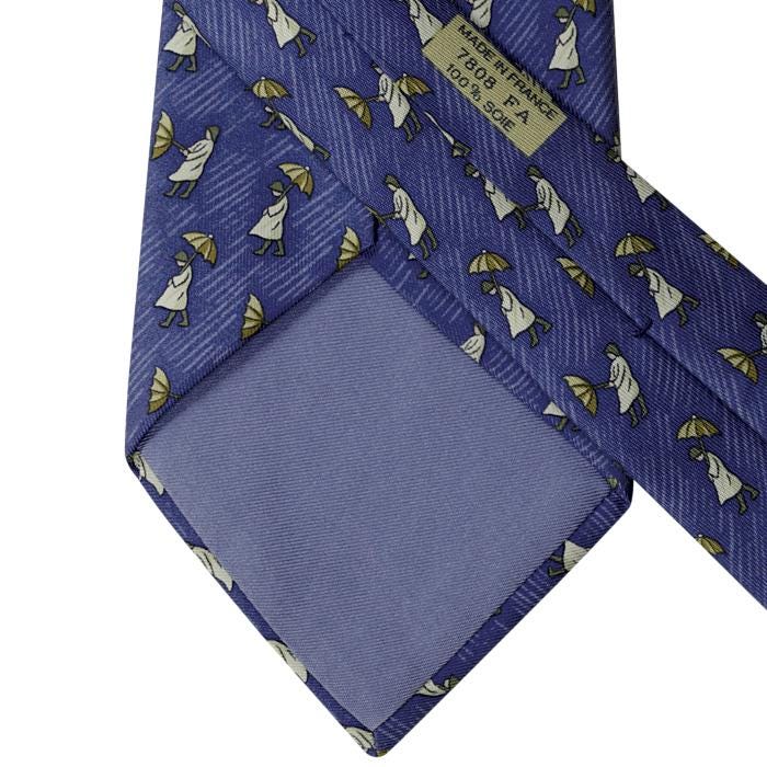 Hermes Men's Silk Tie Equestrian Whimsical Rain Storm Pattern 7808 | Necktie Cravate