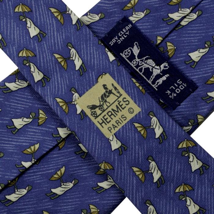 Hermes Men's Silk Tie Equestrian Whimsical Rain Storm Pattern 7808 | Necktie Cravate