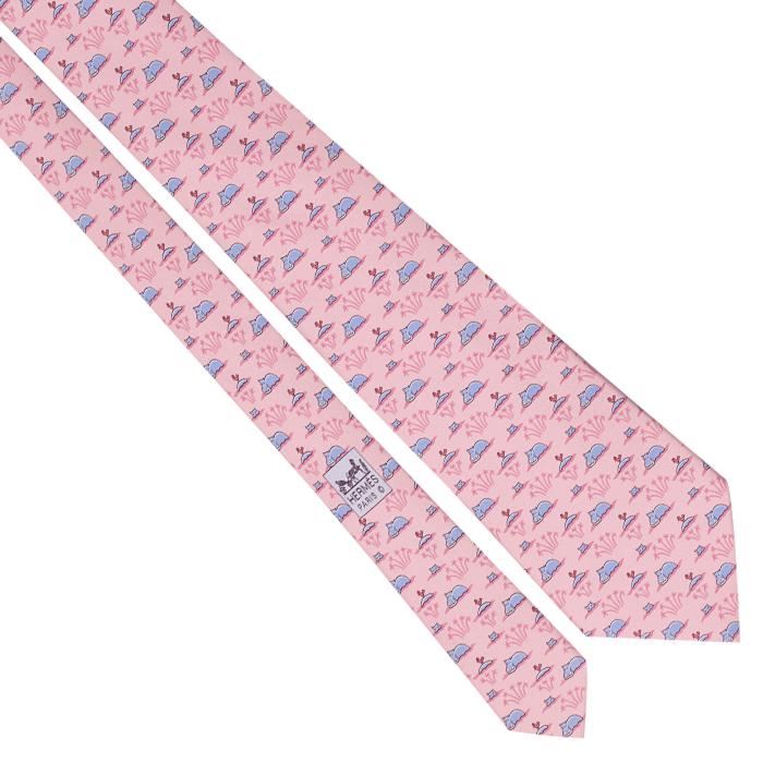 Hermes Men's Silk Tie Whimsical Hippos Pattern 5271 | Necktie Cravate