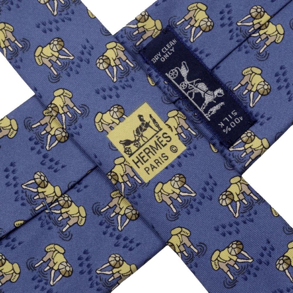 Hermes Men's Silk Tie Whimsical Rice Farmers Pattern 7935 | Necktie Cravate