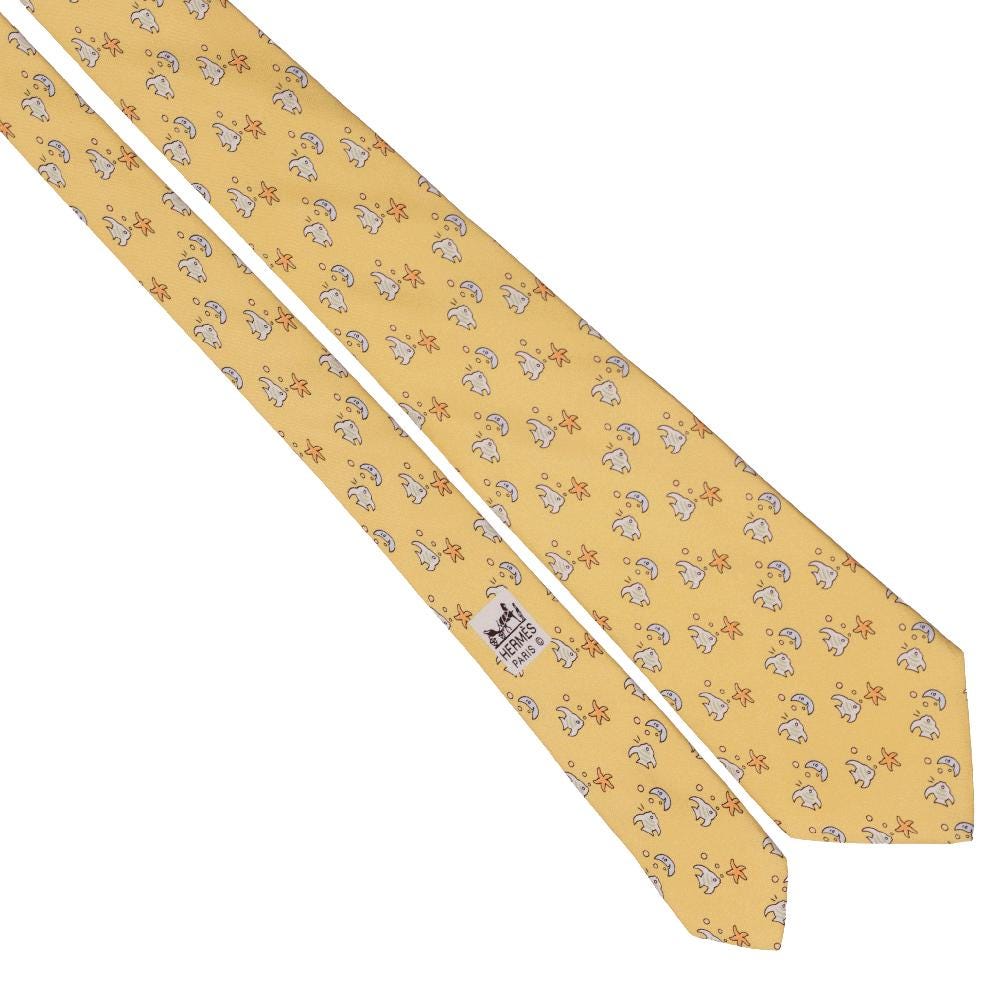 Hermes Men's Silk Tie Fish and Moon Pattern 7785 | Necktie Cravate