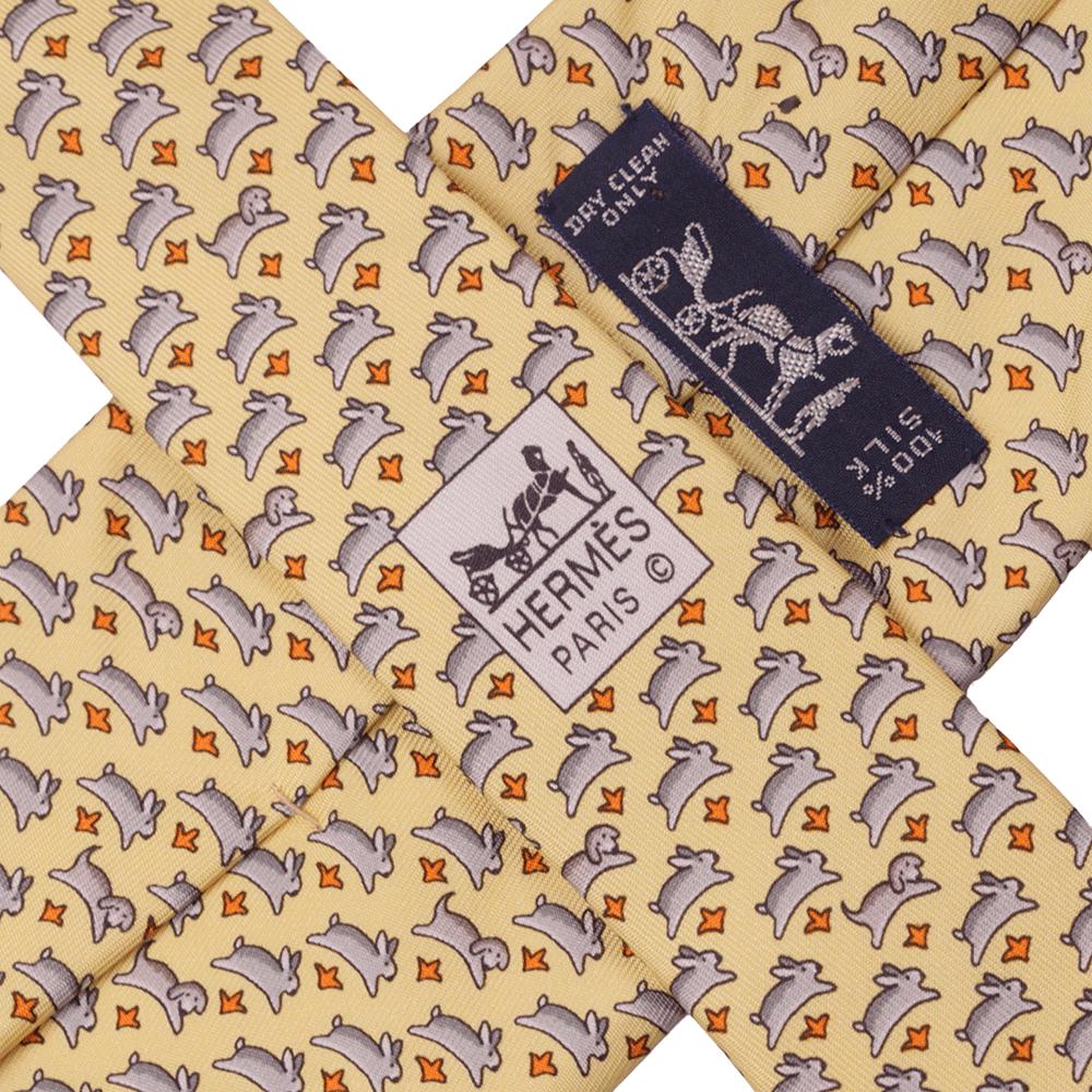 Hermes Men's Silk Tie Whimsical Rabbits Pattern 5341 | Necktie Cravate