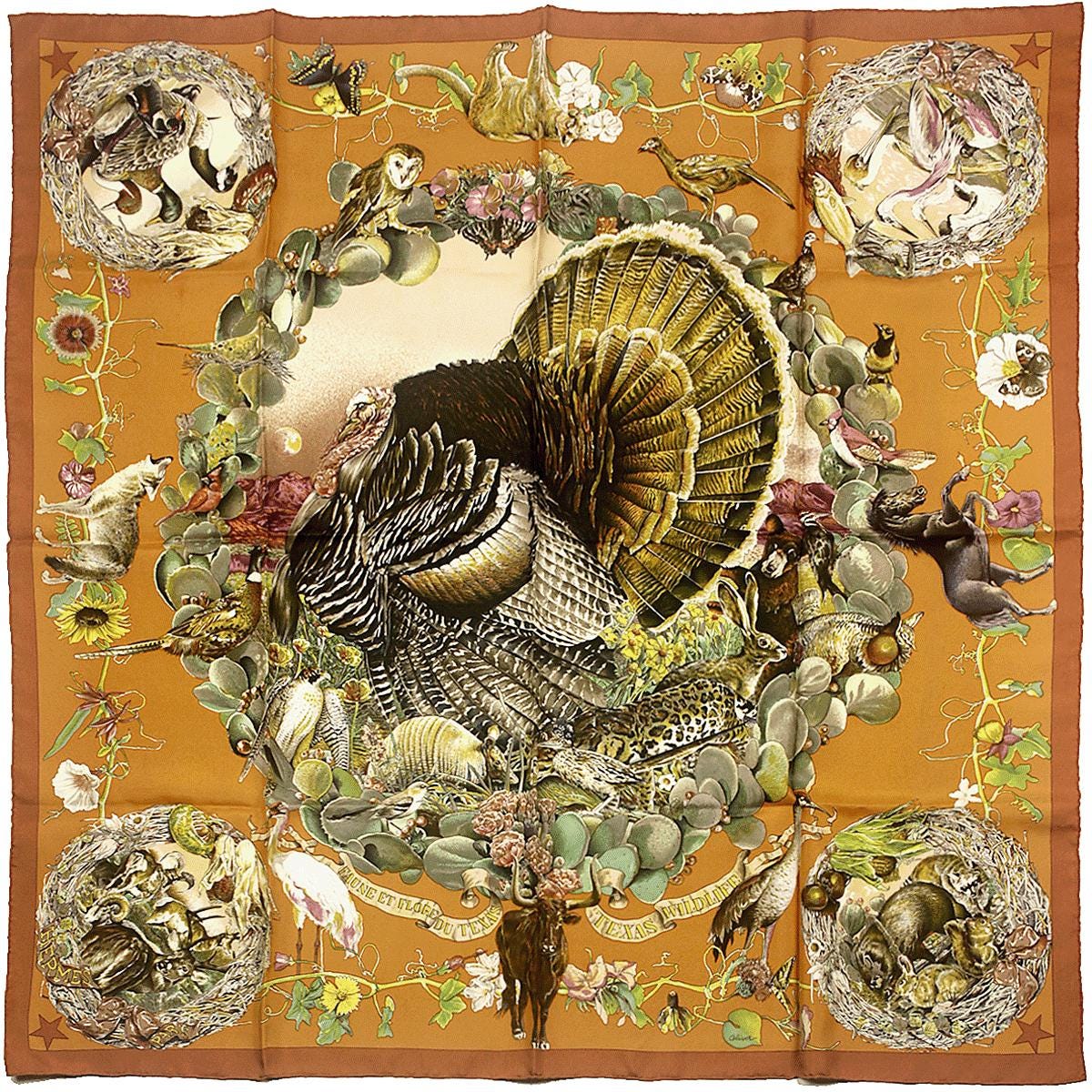 Hermes Scarf "Faune et Flora du Texas" by Kermit Oliver 90cm Silk