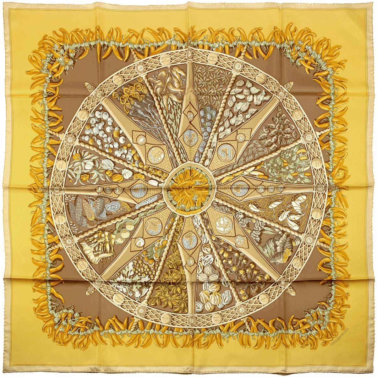 Hermes Scarf "Aux Pays de Epices" by Annie Faivre 90cm Silk