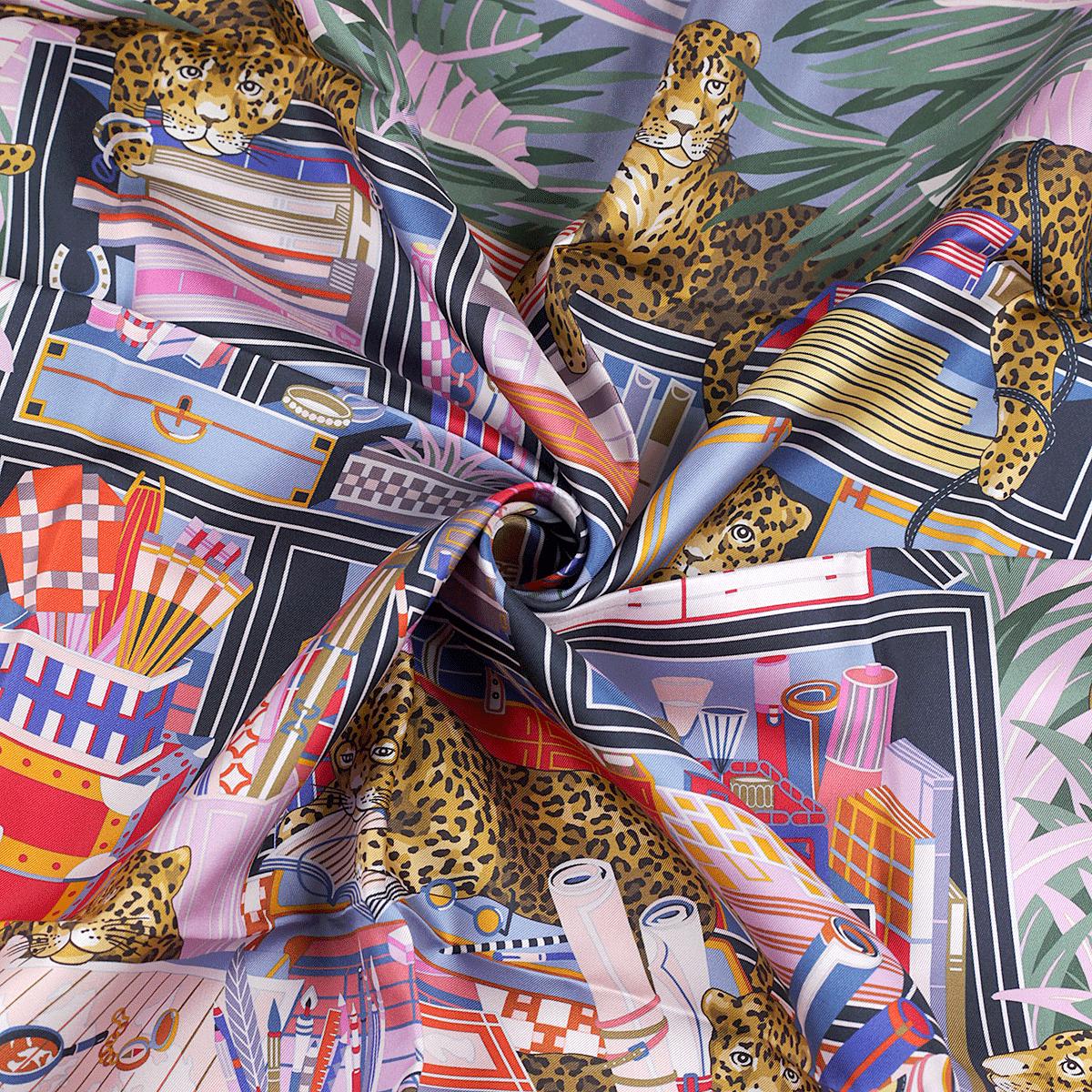 Hermes Scarf "Les Douze Léopards" by Jin Kwon 90cm Silk Double Face Carre