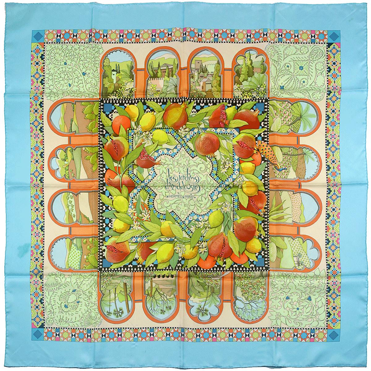 Hermes Scarf "Les Jardins d'Andalousie" by Aline Honore 90cm Silk | Carre Foulard