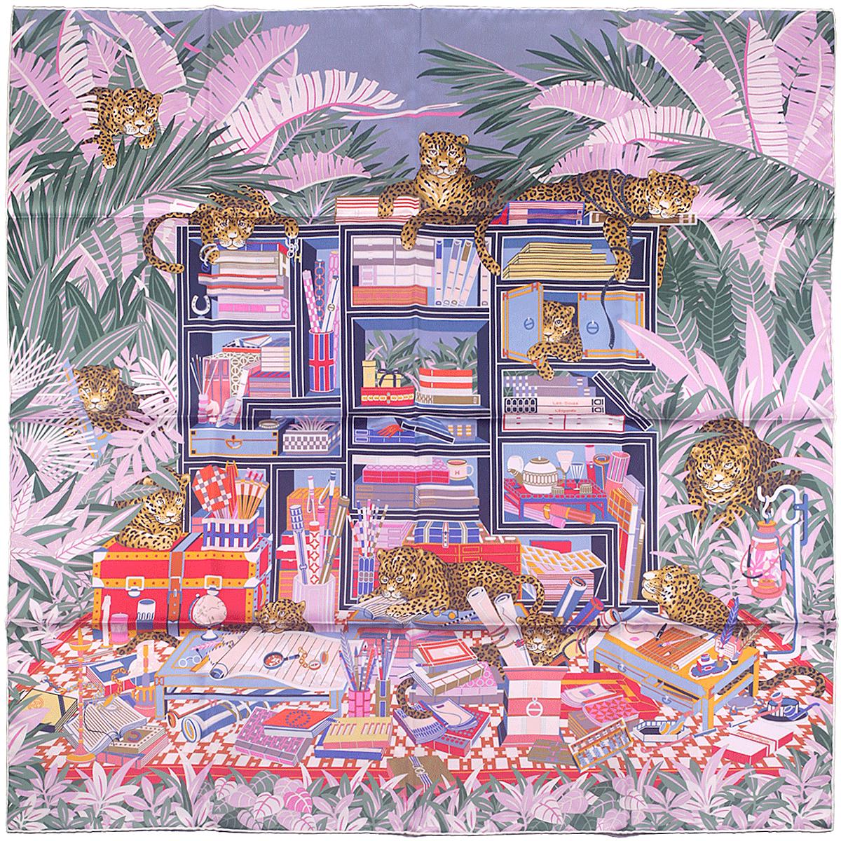 Hermes Scarf "Les Douze Léopards" by Jin Kwon 90cm Silk Double Face Carre