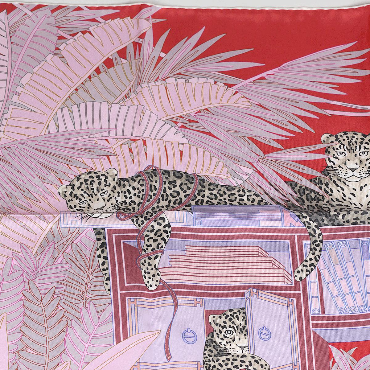 Hermes Scarf "Les Douze Léopards" by Jin Kwon 90cm Silk Double Face Carre