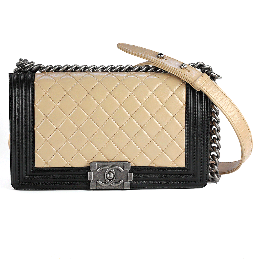 Chanel Boy Bag Two-Tone Lambskin Leather with Ruthenium Hardware Medium