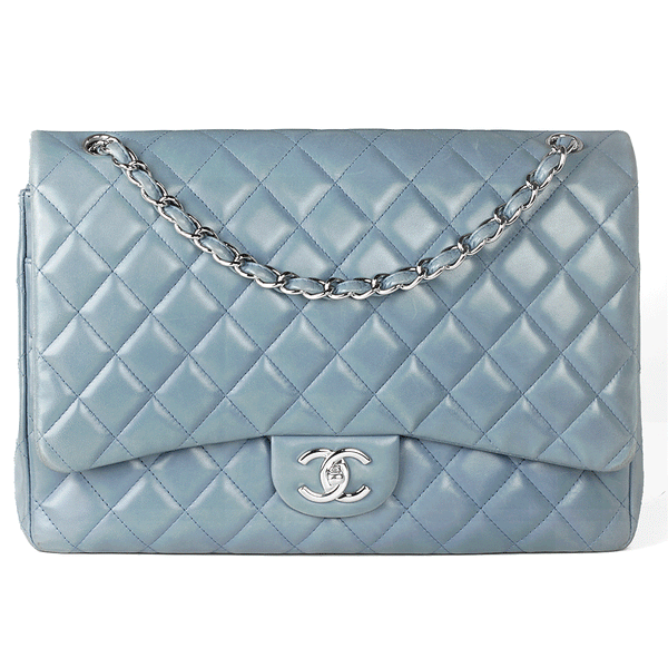 Chanel Bag Maxi Classic Flap Slate-Blue Lambskin Leather SHW
