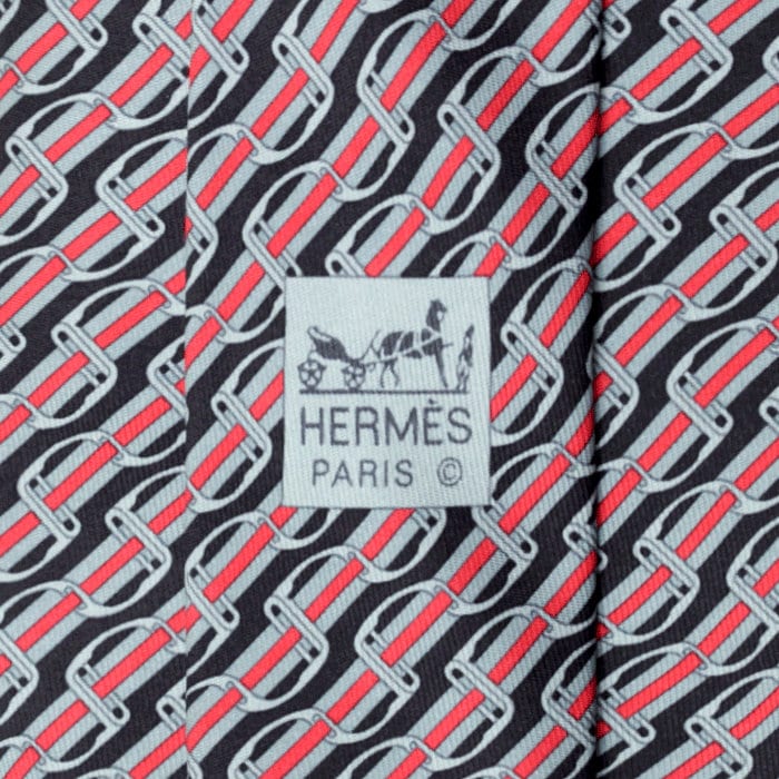 Hermes Men's Silk Tie Equestrian Geometric Pattern 5436