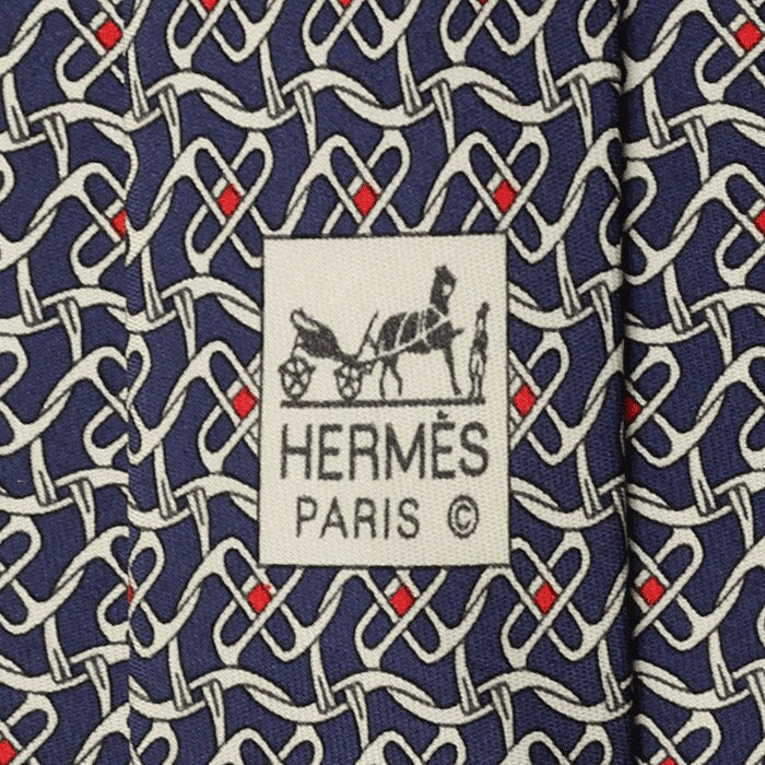 Hermes Men's Silk Tie Equestrian Geometric Pattern 5525