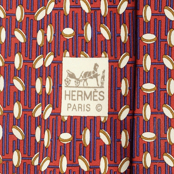 Hermes Men's Silk Tie Geometric Pattern 5617