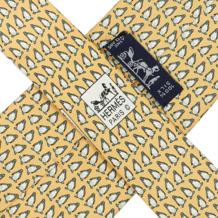 Hermes Men's Silk Tie Whimsical Penguins Pattern 5143 | Necktie Cravate