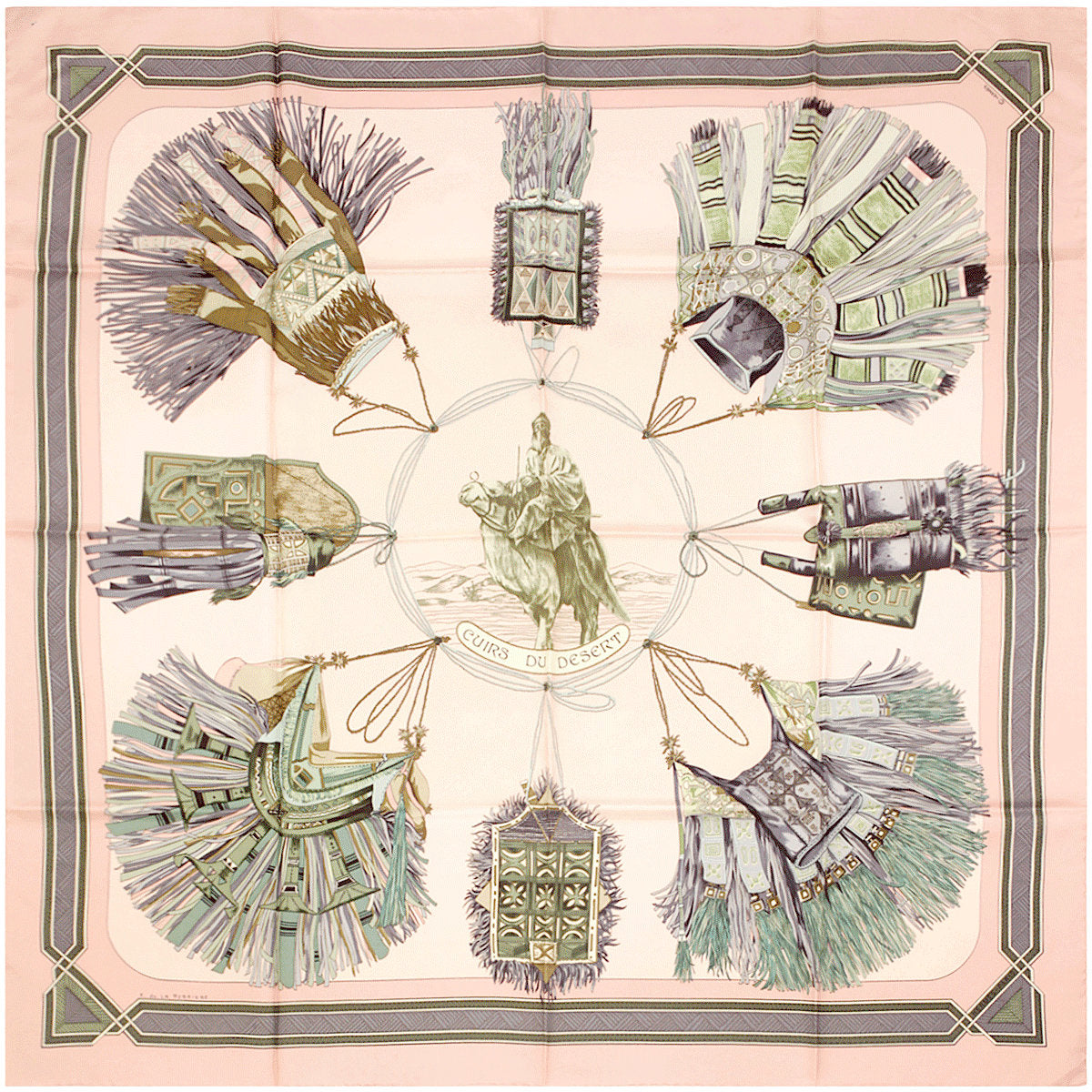 Hermes Scarf "Cuirs du Desert" by Françoise De La Perriere  90cm Silk | Carre Foulard