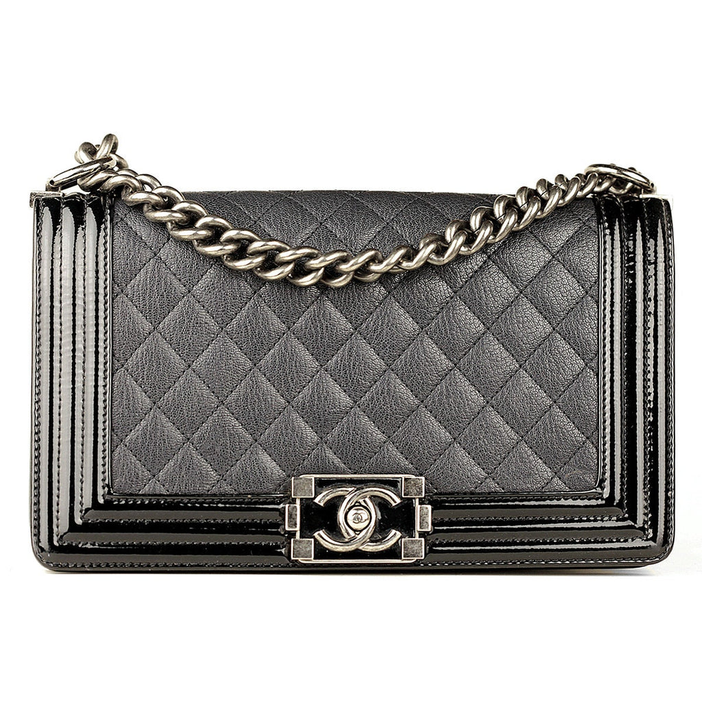 Chanel Boy Bag Medium Duo Quilted Goatskin and Patent Leather with  Ruthenium Hardware