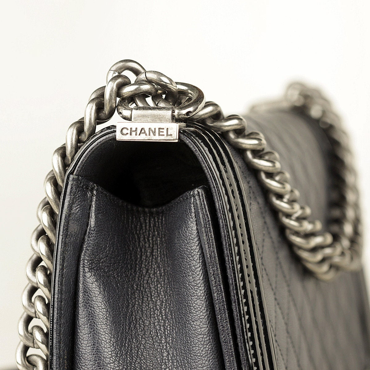 Chanel Boy Bag Medium Duo Quilted Goatskin and Patent Leather with Ruthenium Hardware