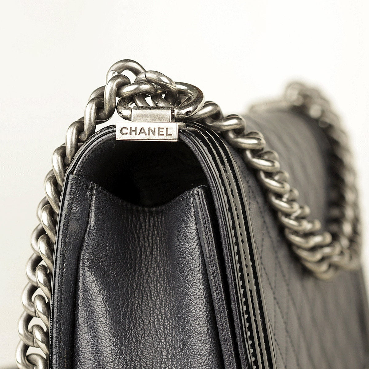 Chanel Boy Bag Medium Matte Caviar Leather with Ruthenium Hardware