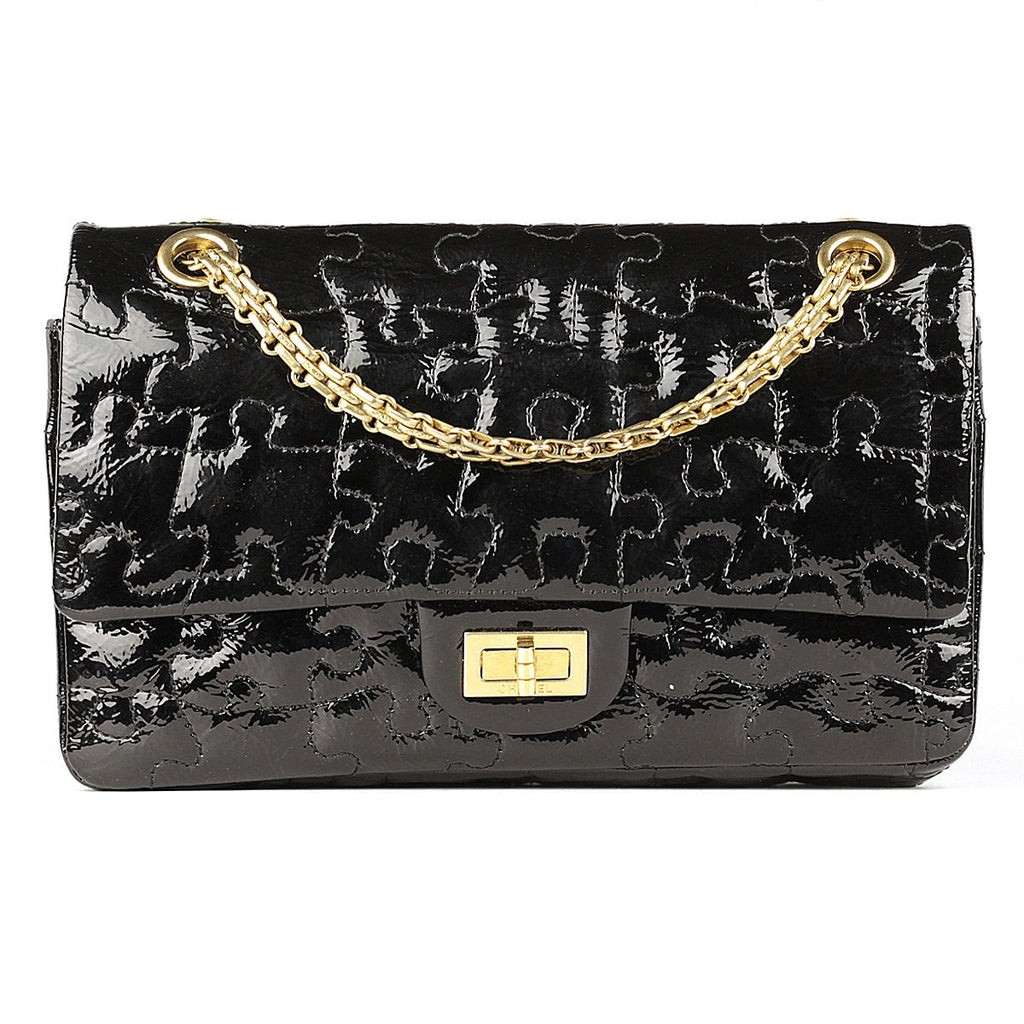 Chanel Puzzle Bag with Flap Patent BlackGold  Chanel bag classic Puzzle  bag Black patent