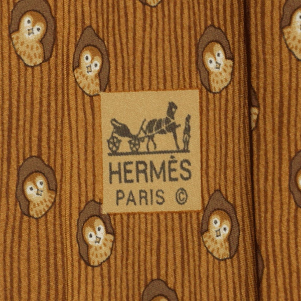 Hermes Men's Silk Tie Whimsical Owls Pattern 7738