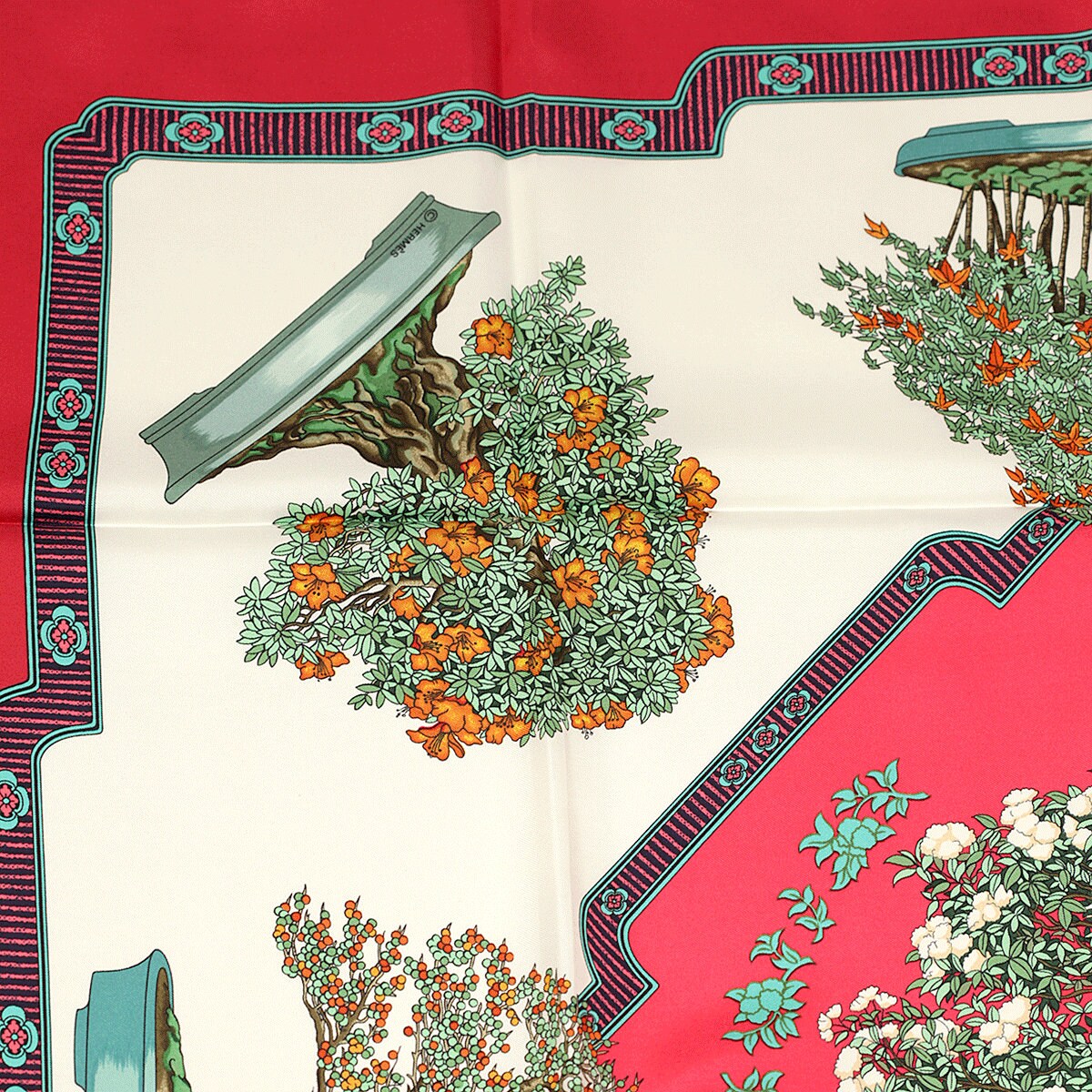 Hermes Scarf "Les Beaux Jours de Bonsai" by Catherine Baschet 90cm Silk | Carre Foulard