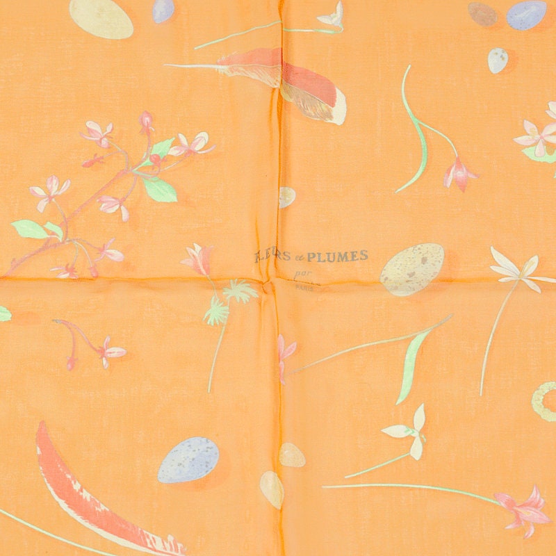 Hermes Scarf Mousseline "Fleurs et Plumes" by Leigh P. Cook 90cm Silk | Carre Foulard  Chiffon