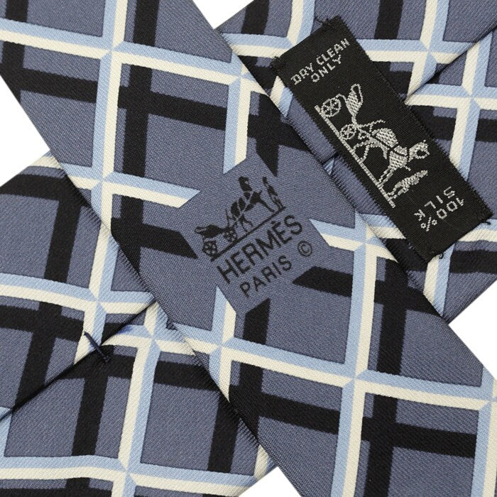 Hermes Men's Silk Tie Skinny Geometric Pattern 5309