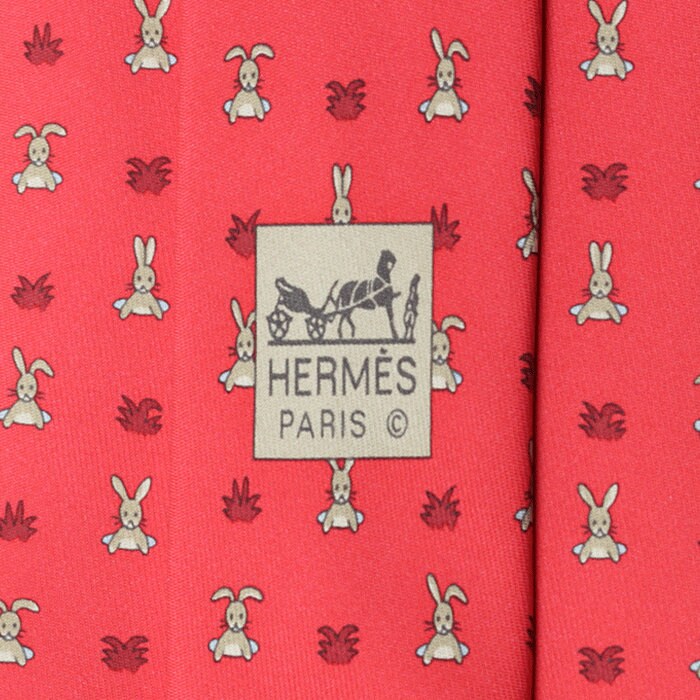 Hermes Men's Silk Tie Whimsical Rabbits Pattern 5243