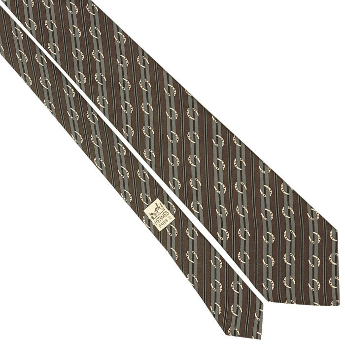 Hermes Men's Silk Tie Horseshoe Stripes Pattern 5276