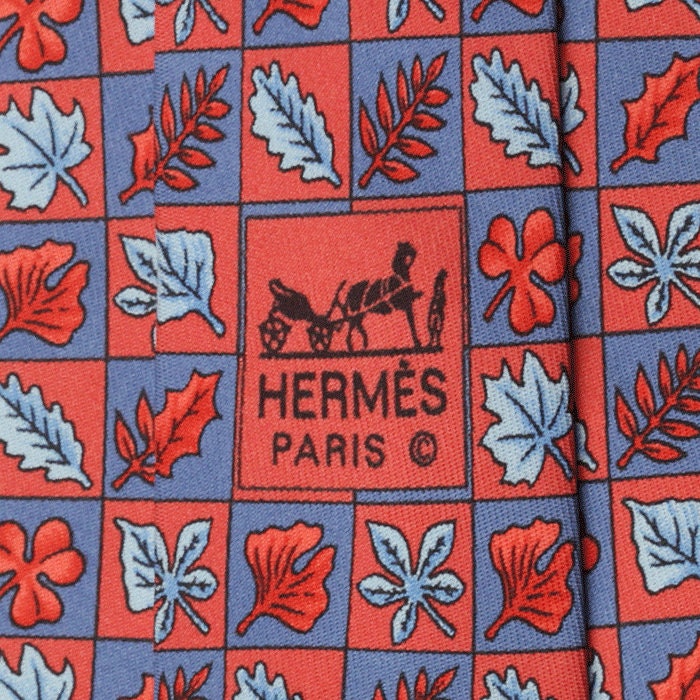 Hermes Men's Silk Tie Autumn Leaves Pattern 7724